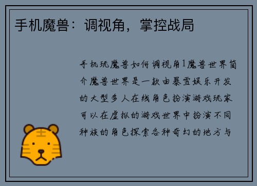 手机魔兽：调视角，掌控战局