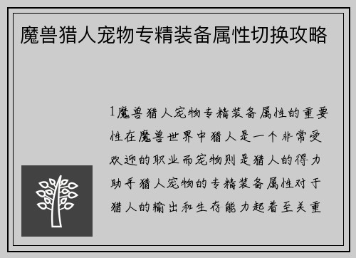 魔兽猎人宠物专精装备属性切换攻略